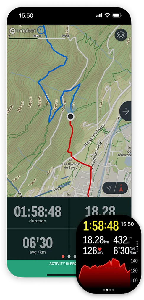 Live activity map with duration and pace